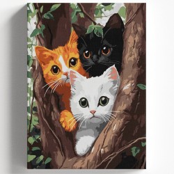 AĞAÇTAKİ KEDİLER Tuval Fırça Boya Seti 40x50 Cm 