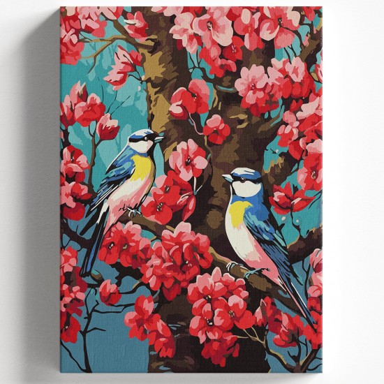 AĞAÇTA KUŞLAR Tuval Fırça Boya Set 40x50 Cm