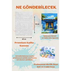 Sayılarla Boyama Çerçeveli Hobi Seti Numaralı Tuval Fırça Boya Dahil Kasnaklı 40X50 Cm