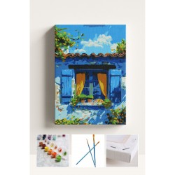 Sayılarla Boyama Çerçeveli Hobi Seti Numaralı Tuval Fırça Boya Dahil Kasnaklı 40X50 Cm