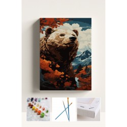 Sayılarla Boyama Ayı Tuval Seti Fırça Boya Dahil (Çıtalı) 40x50 CM