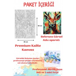 Sayılarla Boyama Çerçeveli Hobi Seti Numaralı Tuval GEYİK Fırça Boya Dahil Kasnaklı 40X50 Cm