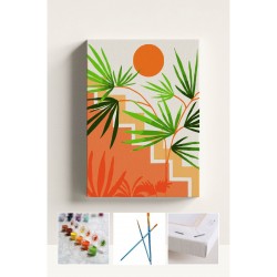 Sayılarla Boyama Çerçeveli Hobi Seti Numaralı Tuval Fırça Boya PALMİYE Dahil Kasnaklı 40X50 Cm