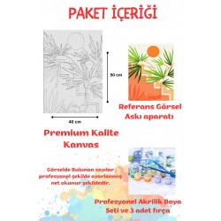 Sayılarla Boyama Çerçeveli Hobi Seti Numaralı Tuval Fırça Boya PALMİYE Dahil Kasnaklı 40X50 Cm