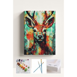 Sayılarla Boyama Çerçeveli Hobi Seti Numaralı Tuval GEYİK Fırça Boya Dahil Kasnaklı 40X50 Cm