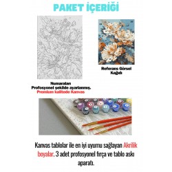 Sayılarla Boyama Çerçeveli Hobi Seti Numaralı Tuval Fırça Boya Dahil Kasnaklı ÇİÇEK 40X50 Cm