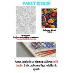 Sayılarla Boyama Çerçeveli Hobi Seti Numaralı Tuval Fırça Boya Dahil Kasnaklı MEYVELER 40X50 Cm