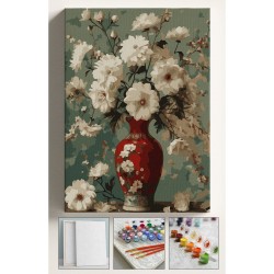 Sayılarla Boyama Çerçeveli Hobi Seti Numaralı Tuval Fırça Boya Dahil Kasnaklı KIRMIZI VAZO 40X50 Cm