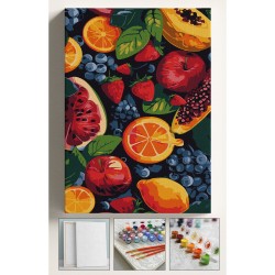 Sayılarla Boyama Çerçeveli Hobi Seti Numaralı Tuval Fırça Boya Dahil Kasnaklı MEYVELER 40X50 Cm