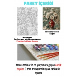 Sayılarla Boyama Çerçeveli Hobi Seti Numaralı Tuval Fırça Boya Dahil Kasnaklı KIRMIZI VAZO 40X50 Cm