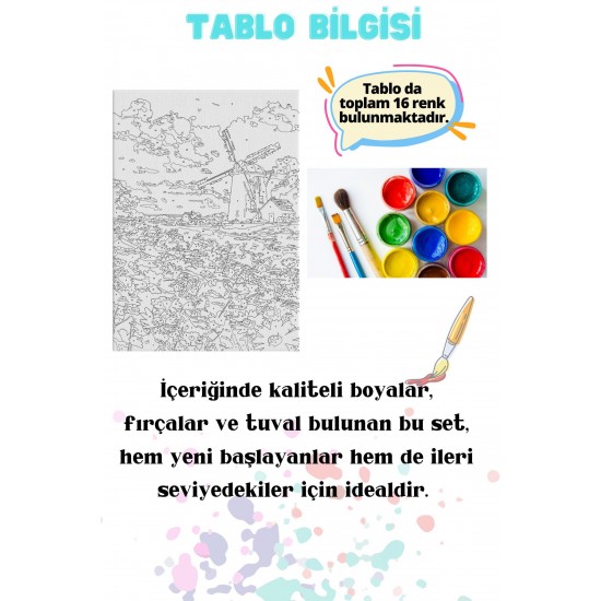 Sayılarla Boyama Çerçeveli Hobi Seti Numaralı Tuval Fırça Boya Dahil Kasnaklı DEĞİRMEN 40X50 Cm Sayılarla Boyama Çerçeveli Hobi Seti Numaralı Tuval Fırça Boya Dahil Kasnaklı DEĞİRMEN 40X50 Cm