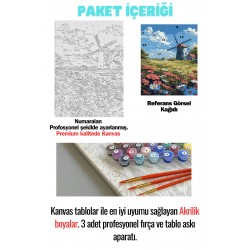 Sayılarla Boyama Çerçeveli Hobi Seti Numaralı Tuval Fırça Boya Dahil Kasnaklı DEĞİRMEN 40X50 Cm