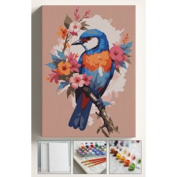 Sayılarla Boyama Çerçeveli Hobi Seti Numaralı Tuval Fırça Boya Dahil Kasnaklı MAVİ KUŞ 40X50 Cm