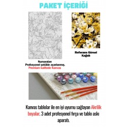 Sayılarla Boyama Çerçeveli Hobi Seti Numaralı Tuval Fırça Boya Dahil Kasnaklı SARI AĞAÇ  40X50 Cm
