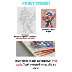 Sayılarla Boyama Çerçeveli Hobi Seti Numaralı Tuval Fırça Boya Dahil Kasnaklı MAVİ KUŞ 40X50 Cm