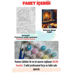 Sayılarla Boyama Çerçeveli Hobi Seti Numaralı Tuval Fırça Boya Dahil Kasnaklı KAHVE VE ATEŞ 40X50 Cm