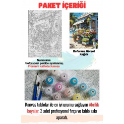 Sayılarla Boyama Çerçeveli Hobi Seti Numaralı Tuval Fırça Boya Dahil Kasnaklı ÇİÇEKÇİ 40X50 Cm