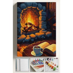 Sayılarla Boyama Çerçeveli Hobi Seti Numaralı Tuval Fırça Boya Dahil Kasnaklı KAHVE VE ATEŞ 40X50 Cm