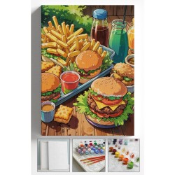 Sayılarla Boyama Çerçeveli Hobi Seti Numaralı Tuval Fırça Boya Dahil Kasnaklı HAMBURGER 40X50 Cm
