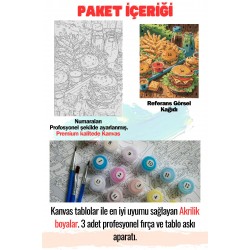Sayılarla Boyama Çerçeveli Hobi Seti Numaralı Tuval Fırça Boya Dahil Kasnaklı HAMBURGER 40X50 Cm