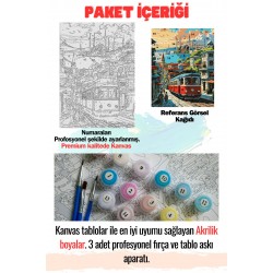 Sayılarla Boyama Çerçeveli Hobi Seti Numaralı Tuval Fırça Boya Dahil Kasnaklı İSTANBUL 40X50 Cm