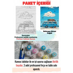 Sayılarla Boyama Çerçeveli Hobi Seti Numaralı Tuval Fırça Boya Dahil Kasnaklı MAVİ DENİZ KAMP 40X50C