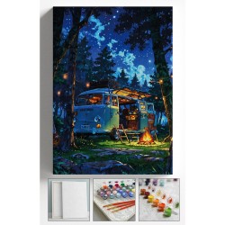 Sayılarla Boyama Çerçeveli Hobi Seti Numaralı Tuval Fırça Boya Dahil Kasnaklı KAMP 40X50 Cm