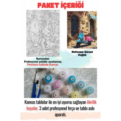 Sayılarla Boyama Çerçeveli Hobi Seti Numaralı Tuval Fırça Boya Dahil Kasnaklı PEMBE MOTOR 40X50 Cm