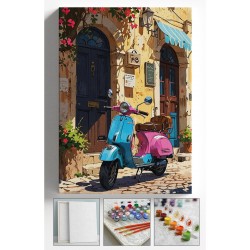 Sayılarla Boyama Çerçeveli Hobi Seti Numaralı Tuval Fırça Boya Dahil Kasnaklı PEMBE MOTOR 40X50 Cm