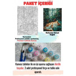 Sayılarla Boyama Tuval Seti Fırça Boya Dahil (Çıtalı) 40x50 CM - UYUYAN KEDİ