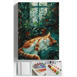Sayılarla Boyama Tuval Seti Fırça Boya Dahil (Çıtalı) 40x50 CM - UYUYAN KEDİ