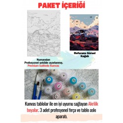 Sayılarla Boyama Çerçeveli Hobi Seti Numaralı Tuval ARABA Fırça Boya Dahil Kasnaklı 40X50 Cm