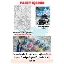 Sayılarla Boyama Çerçeveli Hobi Seti Numaralı Tuval Fırça Boya Dahil Kasnaklı 4x4 OFROAD 40X50 Cm