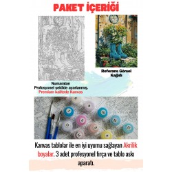 Sayılarla Boyama Çerçeveli Hobi Seti Numaralı Tuval Fırça Boya Dahil Kasnaklı ÇİÇEK BOT 40X50 Cm