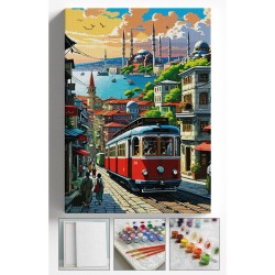 Sayılarla Boyama Çerçeveli Hobi Seti Numaralı Tuval Fırça Boya Dahil Kasnaklı İSTANBUL 40X50 Cm
