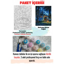 Sayılarla Boyama Çerçeveli Hobi Seti Numaralı Tuval Fırça Boya Dahil Kasnaklı KAMP 40X50 Cm