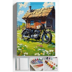 Sayılarla Boyama Çerçeveli Hobi Seti Numaralı Tuval Fırça Boya Dahil Kasnaklı MOTOR 40X50 Cm