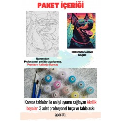 Sayılarla Boyama Çerçeveli Hobi Seti Numaralı Tuval Fırça Boya Dahil Kasnaklı KÖPEK 40X50 Cm