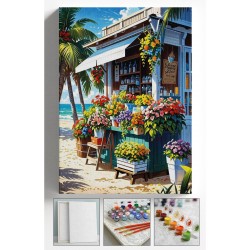 Sayılarla Boyama Çerçeveli Hobi Seti Numaralı Tuval Fırça Boya Dahil Kasnaklı ÇİÇEKÇİ 40X50 Cm