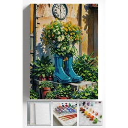 Sayılarla Boyama Çerçeveli Hobi Seti Numaralı Tuval Fırça Boya Dahil Kasnaklı ÇİÇEK BOT 40X50 Cm