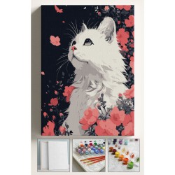 Sayılarla Boyama Çerçeveli Hobi Seti Numaralı Tuval Fırça Boya Dahil Kasnaklı BEYAZ KEDİ 40X50 Cm