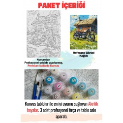 Sayılarla Boyama Çerçeveli Hobi Seti Numaralı Tuval Fırça Boya Dahil Kasnaklı MOTOR 40X50 Cm