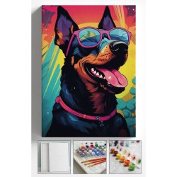 Sayılarla Boyama Çerçeveli Hobi Seti Numaralı Tuval Fırça Boya Dahil Kasnaklı KÖPEK 40X50 Cm