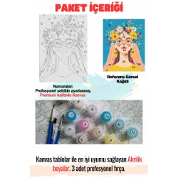 Sayılarla Boyama Çerçeveli Hobi Seti Numaralı Tuval  Fırça Boya Dahil Kasnaklı 40X50 Cm