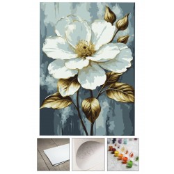 Sayılarla boyama seti Kanvas Bez Fırça Dahil (Kasnaksız) 40x50 cm BEYAZ ÇİÇEK Sayılarla Boyama Seti