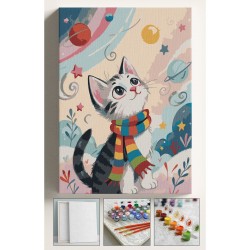 Sayılarla Boyama Çerçeveli Hobi Seti Numaralı Tuval Fırça Boya Dahil Kasnaklı KIŞ VE KEDİ 40X50 Cm