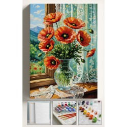 Sayılarla Boyama Hobi Seti Çerçeveli Numaralı Tuval Fırça Boya Dahil Kasnaklı GELİNCİK 40x50 Cm