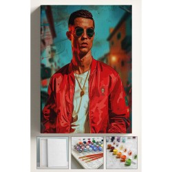 Sayılarla Boyama Hobi Seti Çerçeveli Numaralı Tuval Fırça Boya Dahil Kasnaklı RONALDO 40x50 Cm