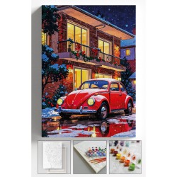 Sayılarla Boyama Kasnaklı Tablo Seti Fırça Boya Dahil KIRMIZI VOSVOS 40x50