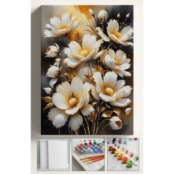 Sayılarla Boyama Çerçeveli Hobi Seti Numaralı Tuval Fırça Boya Dahil Kasnaklı GOLD ÇİÇEK 40X50 Cm